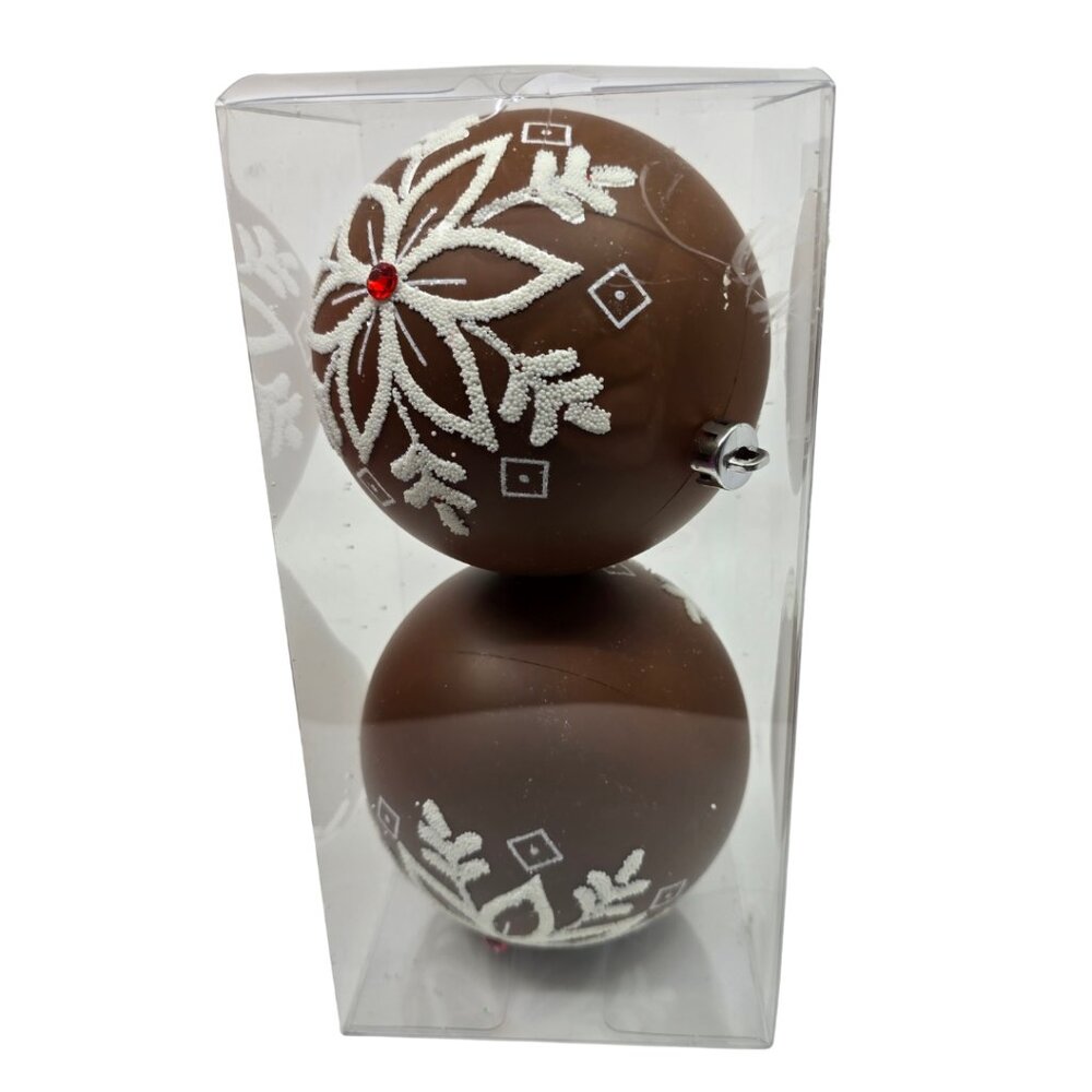 Ashland Shatterproof Chocolate Christmas Ornament with White Snow Flake (2) NEW